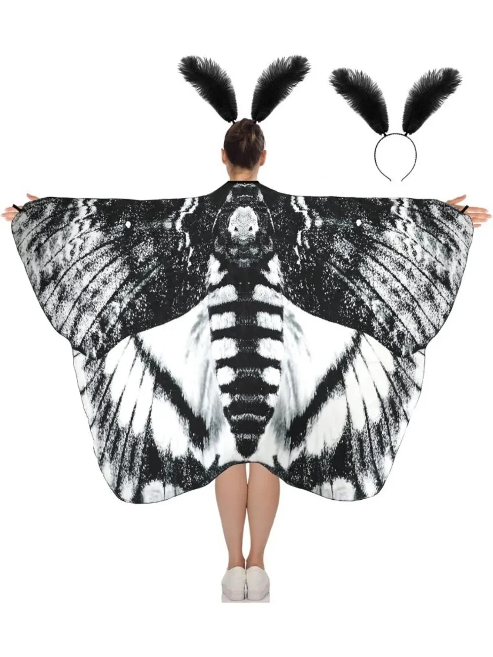2 Pcs Halloween Moth Butterfly Wings Cape & Ant Headband Costume for Women